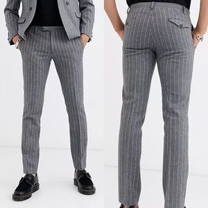 ASOS Twisted Tailor Cropped skinny suit pants in gray stripe